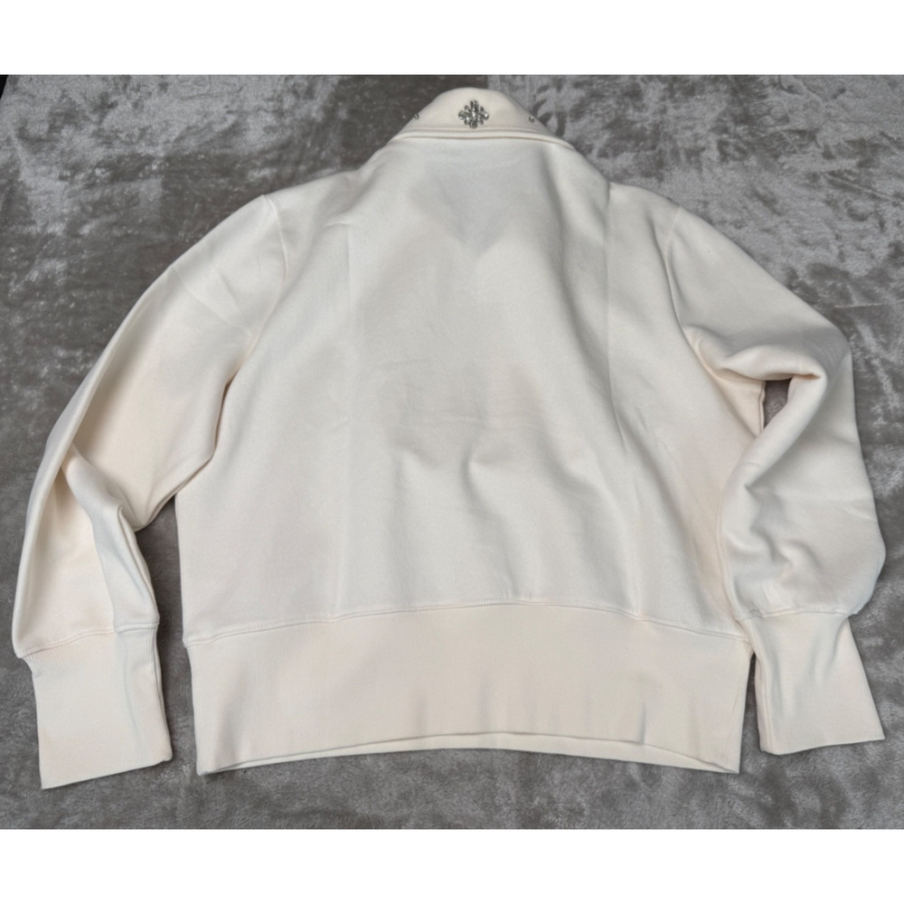 Loft Rhinestone Accented Ivory Collared 1/4 Zip Sweatshirt Womens Size XL NWOT - Picture 2 of 7